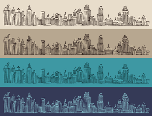 Hand drawn vector illustration big city skyline