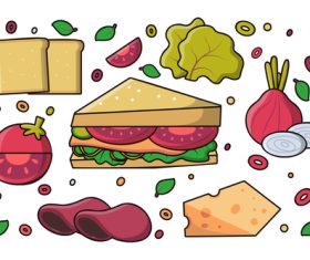 Hand painte sandwich with ingredients vector