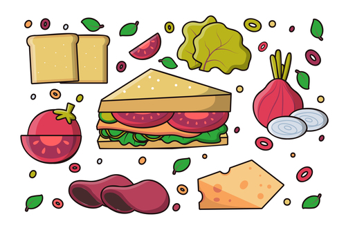 Hand painte sandwich with ingredients vector
