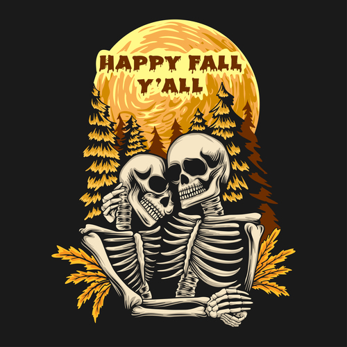 Happy fall yall halloweencouple skull tshirt design vector