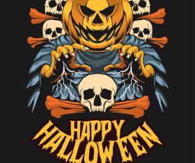 Happy halloween illustration spooky halloween tshirt design artwork vector