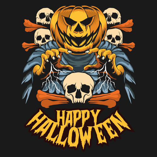 Happy halloween illustration spooky halloween tshirt design artwork vector