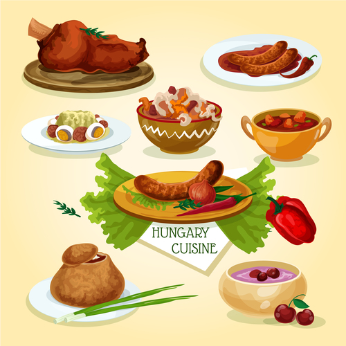 Hungarian cuisine signature dishes icon vector