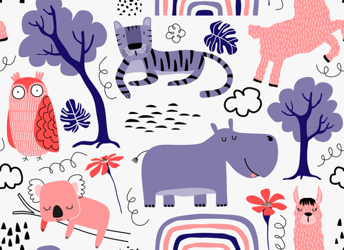 Interesting forest animal seamless pattern vector