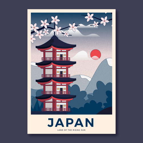 Japanese quintuple tower card vector