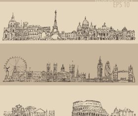 London paris rome big city architecture vintage engraved illustration vector