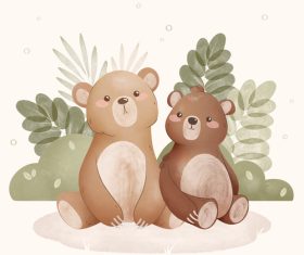 Lovely bear watercolor illustration vector