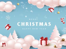 Merry christmas happy poster banner with winter festive decoration vecto