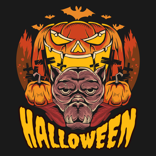 Monster dog halloween spooky halloween tshirt design artwork vector