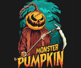 Monster pumpkin killer spooky halloween tshirt design artwork vector