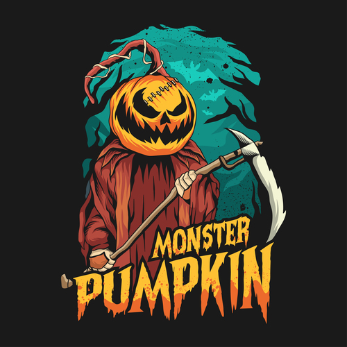 Monster pumpkin killer spooky halloween tshirt design artwork vector