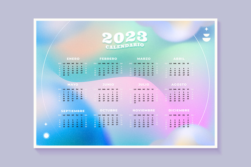 Multi color gradient background 2023 calendar vector