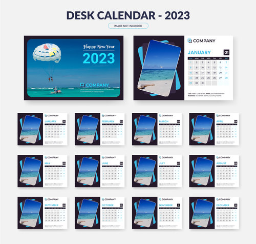 Natural scenery desk calendar 2023 vector