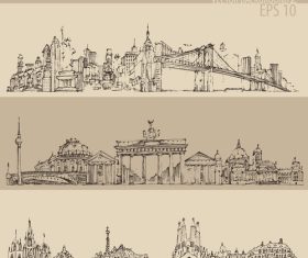 New york berlin barcelona skylines big city illustration vector