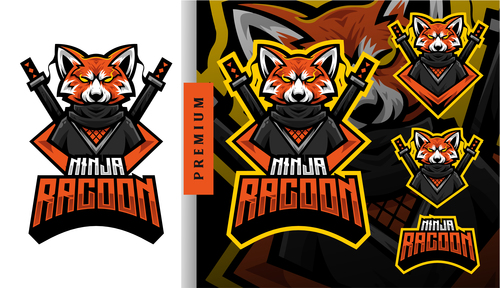 Ninja racoon logo design vector