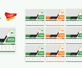 Orange green frame 2023 New Year calendar vector
