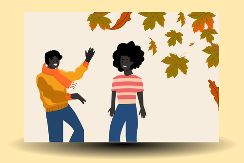 People and autumn fallen leaves cartoon vector