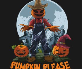 Pumpkin zombie monster spooky halloween tshirt design artwork vector