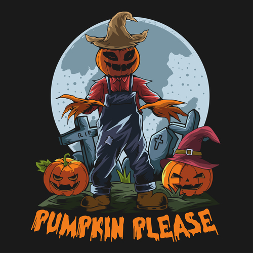 Pumpkin zombie monster spooky halloween tshirt design artwork vector