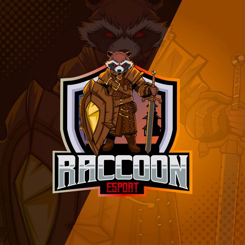 Raccoom esport game logo design vector