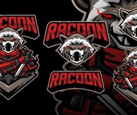 Racoon ninja gaming mascot logo vector
