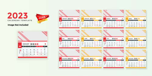 Red yellow frame 2023 New Year calendar vector