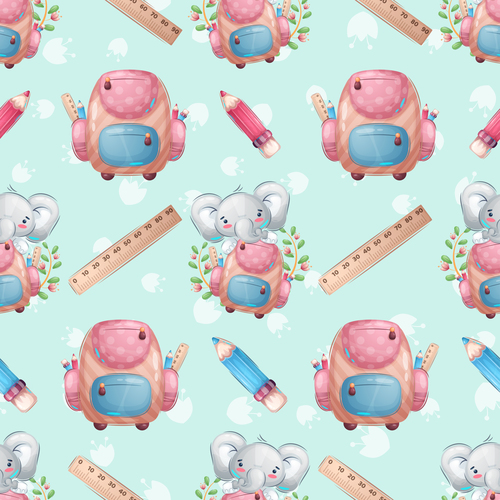 Schoolbag and stationery seamless pattern background vector