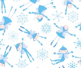 Seamless background christmas elves with snowflakes vector