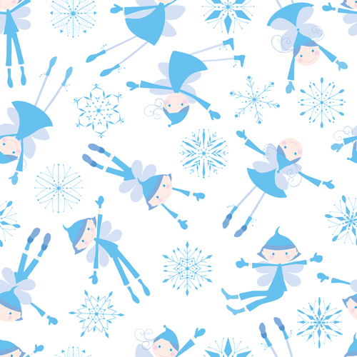 Seamless background christmas elves with snowflakes vector