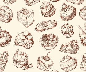 Seamless background with cakes sketches vector