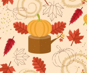 Seamless pattern background with leaves pumpkins vector