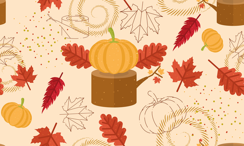 Seamless pattern background with leaves pumpkins vector