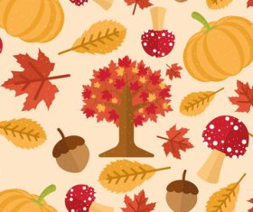 Seamless pattern background with trees pumpkins vector
