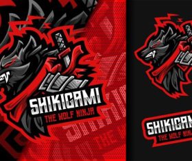 Shikigami the wolf of ninja mascot logo vector