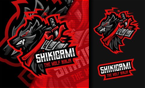 Shikigami the wolf of ninja mascot logo vector