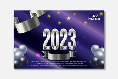 Silver 2023 New Year card design vector