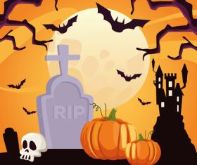 Skull pumpkin cemetery vector
