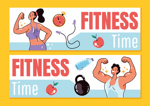 Sport bodybuilding fitness poster cards vector