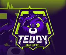 Teddy bear esport logo design vector