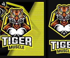 Tiger mucle sport mascot logo vector