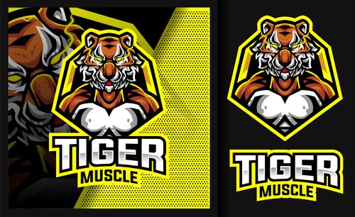 Tiger mucle sport mascot logo vector