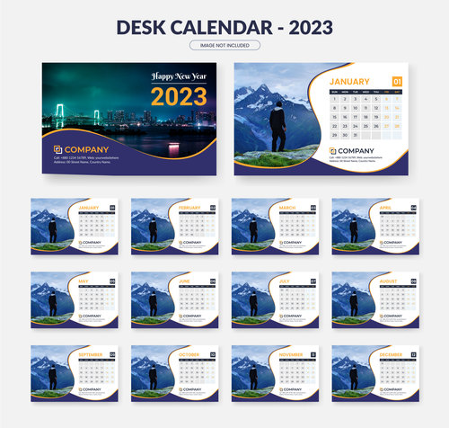 Tourism background desk calendar 2023 vector