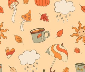 Various cartoon autumn seamless pattern vector