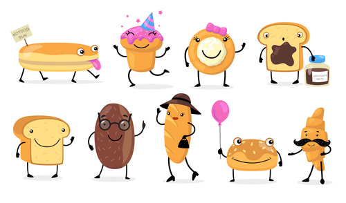 Various funny bread characters vector