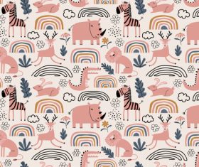Vector seamless pattern with cute animals