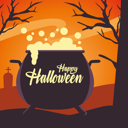 Witch cauldron cemetery vector