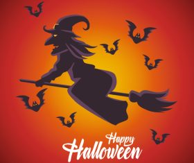 Witch flying broom bats vector