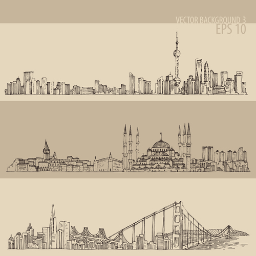 shanghai istanbul san francisco skylines big city illustration vector