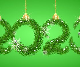 2023 new year number made from green fir tree branches with snowflakes vector