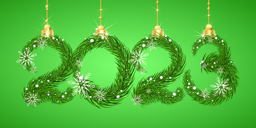 2023 new year number made from green fir tree branches with snowflakes vector